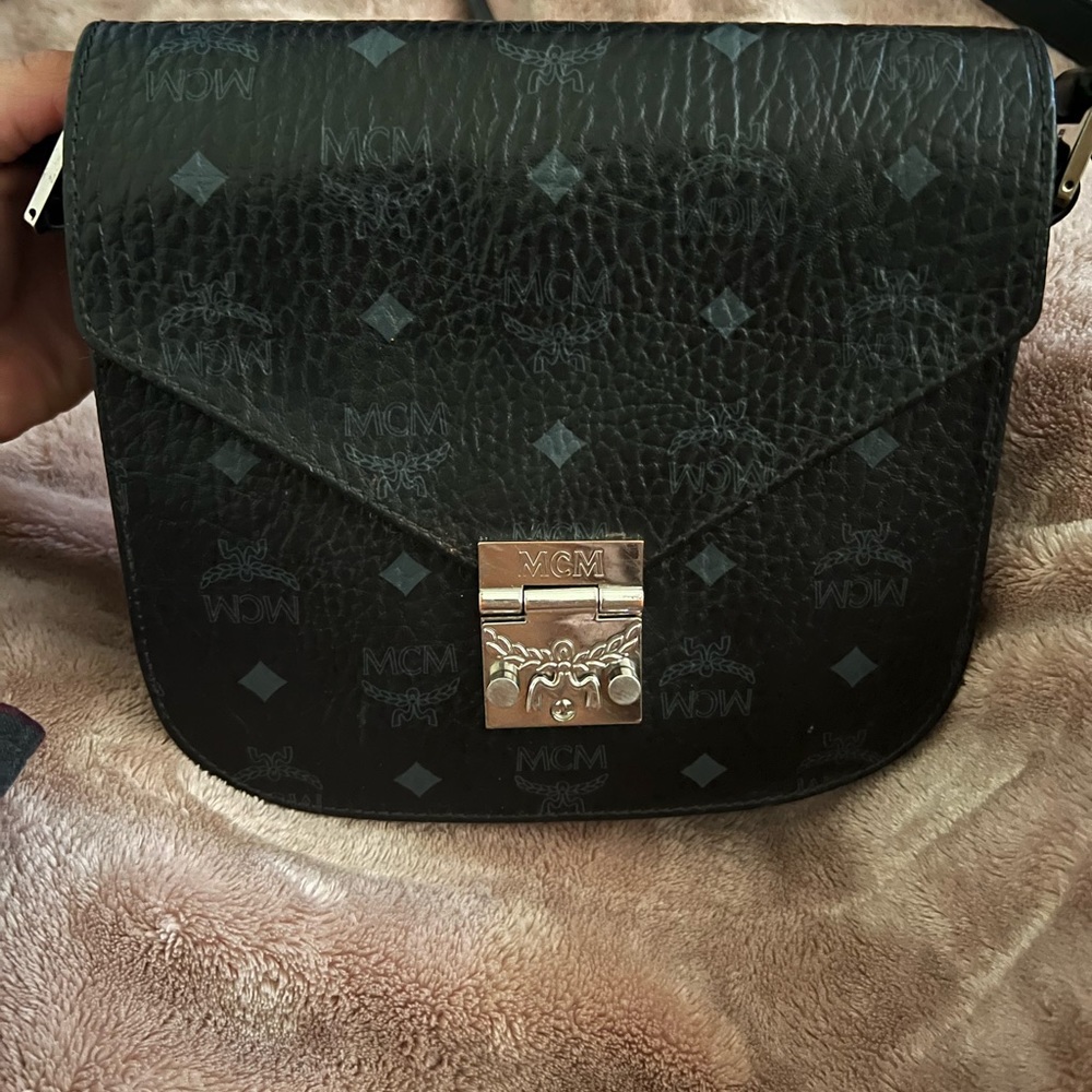 Black and grey MCM cross body purse